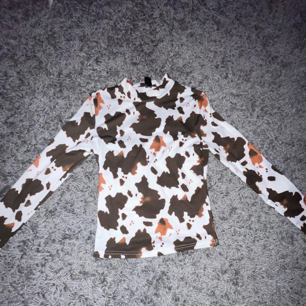 Shein Cow Print Mock Neck Long Sleeve